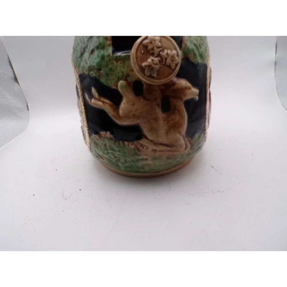 Vintage German Ceramic Pot Lidded Biscuit Jar Embossed‎ Castle Scene Figuri